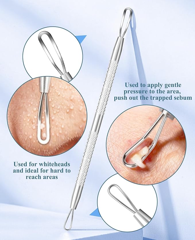 3PCS Pimple Extractor Acne Treatment Tool Professional Stainless Blackhead Comedone Removal Popper Tool for Face Nose Blackhead Extractor Tool (Silver)