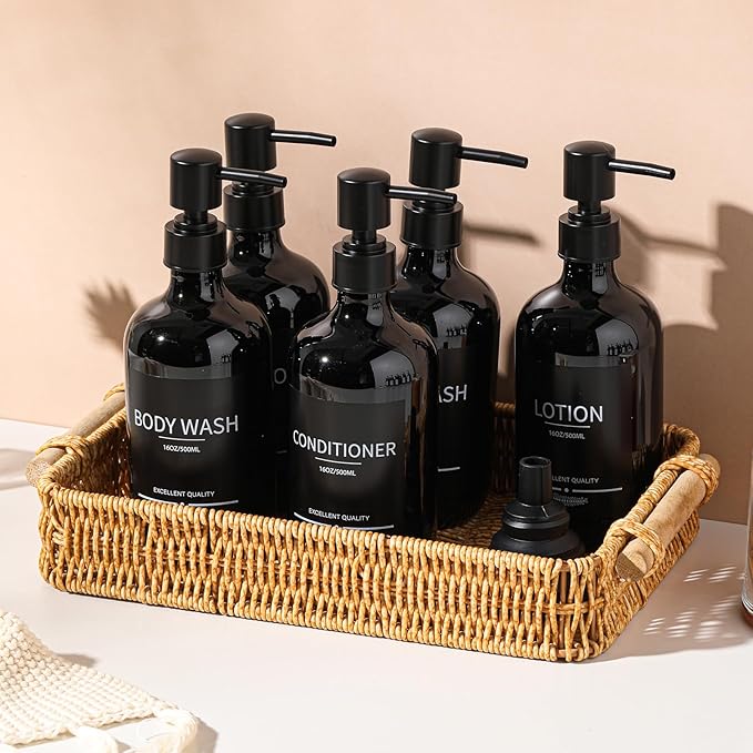Shampoo and Conditioner Dispenser(5Pack) 16.9oz Refillable Shampoo and Conditioner Bottles,Dispenser for Shower (Black)
