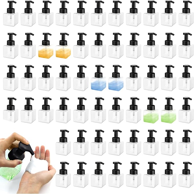 8.5 oz Foaming Soap Dispenser Plastic Foaming Pump Bottle, Refillable Dispenser with Plastic Pump, Empty Hand Bottles for Liquid Soap, Shampoo, Bathroom,Hotel,Restaurant (60, Transparent)