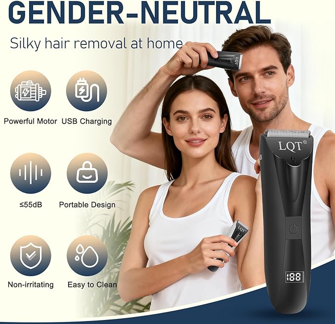 Pubic Hair Trimmer for Men with LED Display, Waterproof Body Groomer & Bikini Shaver, Type-C Rechargeable with LED Light, Ideal Christmas & New Year Gift for Men
