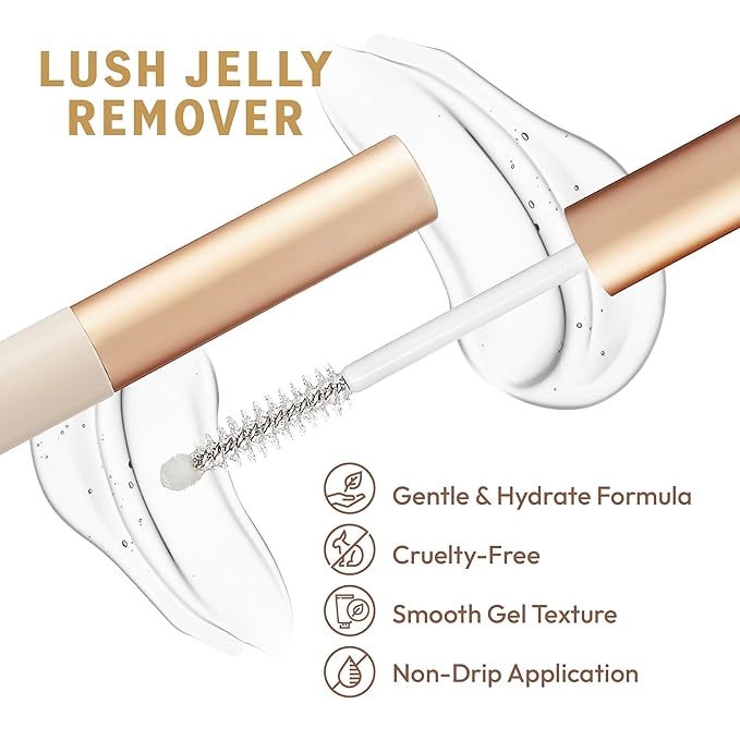 VLuxe Lush Jelly Lash Remover for Eyelash Extensions, Clusters, Individual False Lash, Mess-Free Gel Formula Removes Bond & Seal, Lash Glue & Adhesive, Mascara Brush For Easy Removal With No Wipes