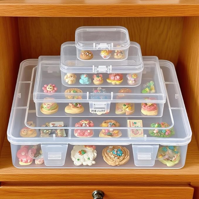 28 Pack Rectangular Clear Plastic Storage Containers Box with Hinged Lid for Beads and Other Small Craft Items (Mixed Sizes 1)