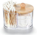 Cotton Round Holder, Dual Compartment Qtip Dispenser with Removable Dustproof Lid, Clear Plastic Cotton Pad Holder, Countertop Cottons Ball Holders Storage Container