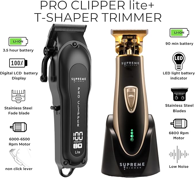 Supreme Trimmer 2-in-1 Pro Clipper Lite & T-Shaper Combo | Professional ST5210 Beard Trimmer STC5000 Hair Clipper Barber Kit | Gold