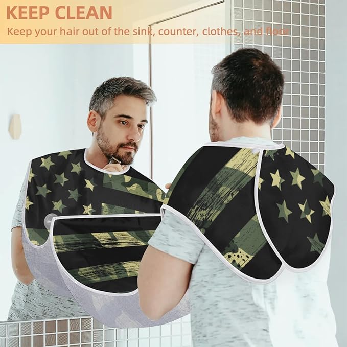 Camo Flag Beard Bib Apron,Beard Hair Catcher,Non-Stick Beard Shave Cape,Shaving Trimming Non-Stick Waterproof Grooming Gifts for Dad Men Him Boyfriend