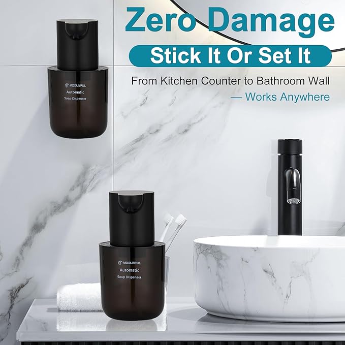 Automatic Soap Dispenser for Kitchen Sink - Wall-Mount & Countertop: 4-Level Adjustable, 13.5oz Clear Plastic IPX5 Rechargeable, Suitable for Kitchen Sink & Bathroom (Black)
