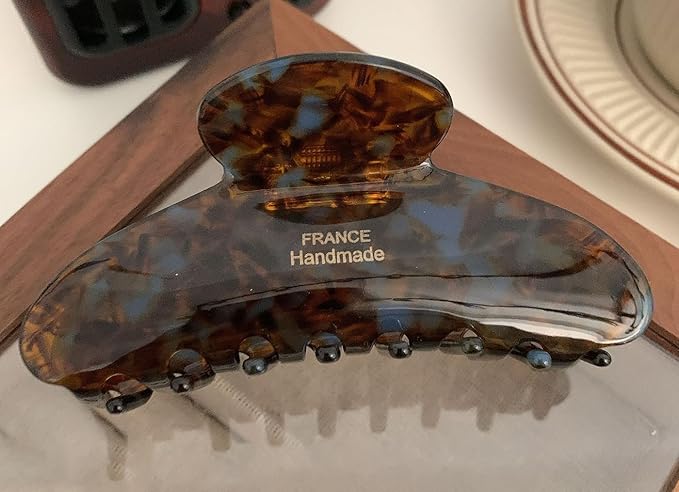 Wenlly large tortoise shell claw clip, 4.1 Inch cellulose acetate hair claw clips, marble non-slip strong hair hold barrettes for women and girls, brown