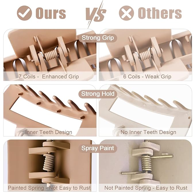 TOCESS 4.33 Inch Big Claw Clips 8 Pack, Matte Finish Large Neutral Color Hair Claw for Thick, Curly, Long, Wavy Hair, Non-slip Square Bulk Hair Clips for Women & Girls