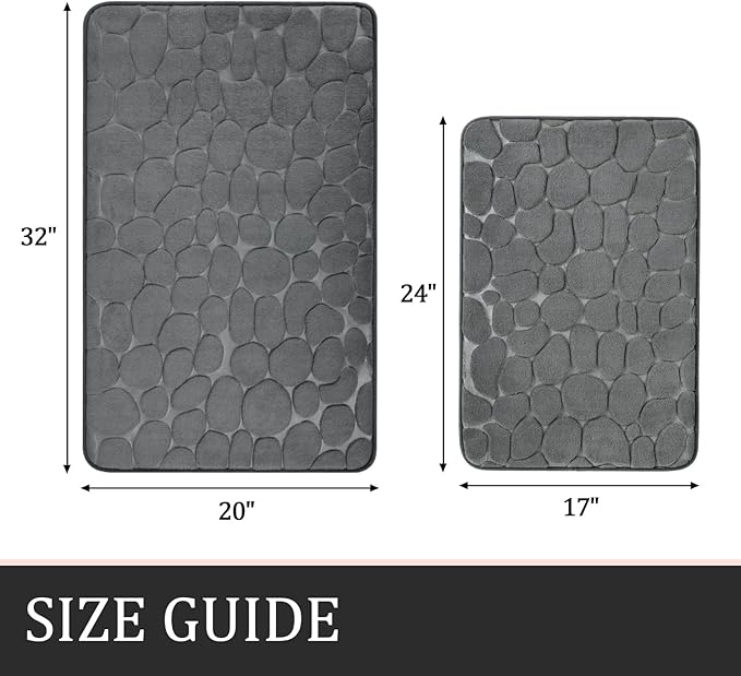 YIHOUSE Bathroom Rugs Mat Set 2 Piece Dark Grey, Memory Foam Bath Mats Sets, Non Slip Water Absorbent Washable Bath Rugs for Sink, Toilet and Floor