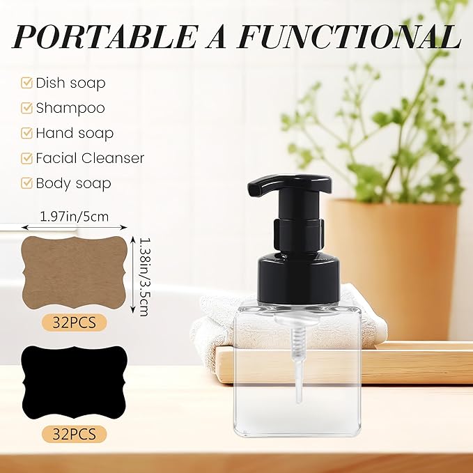 8.5 oz Foaming Soap Dispenser Plastic Foaming Pump Bottle, Refillable Dispenser with Plastic Pump, Empty Hand Bottles for Liquid Soap, Shampoo, Bathroom,Hotel,Restaurant (60, Transparent)