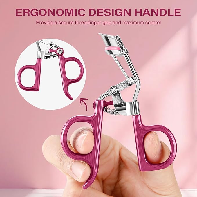 Eyelash Curler with 3 Refill Pads of 3 Different Firmness, Upgraded Material Handle, Achieve Precise Control, Professional Lash Curler Features a Built-in Lock for Easy Storage & Travel, Gentle & Safe