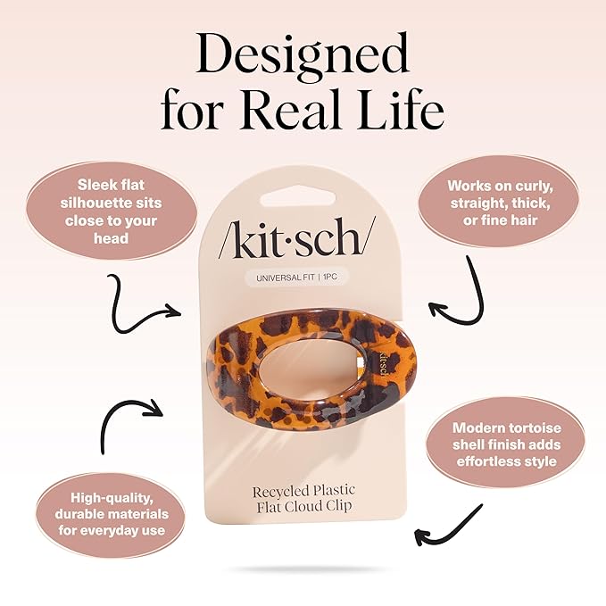 Kitsch Medium Flat Claw Clips for Women - Stylish Flat Hair Clips, Strong Hold for Thick & Fine Hair | Non-Slip for Secure, Comfortable All-Day Wear | Ideal Gifts for Women - Tortoise Design