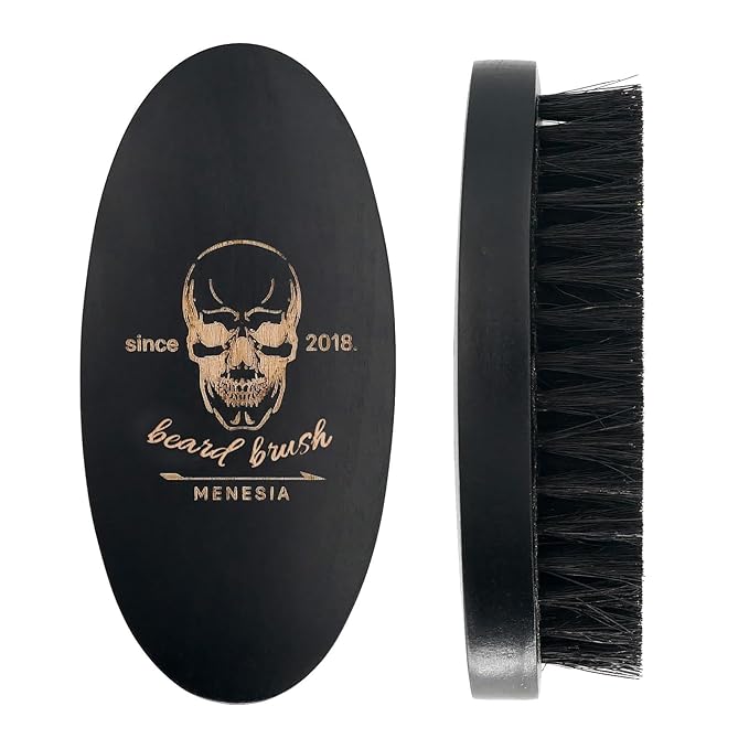 Black Boar Bristle Hair Beard Brush for Men, Pocket Travel Men's Wooden Small Soft Wood Beard Brush (Black)