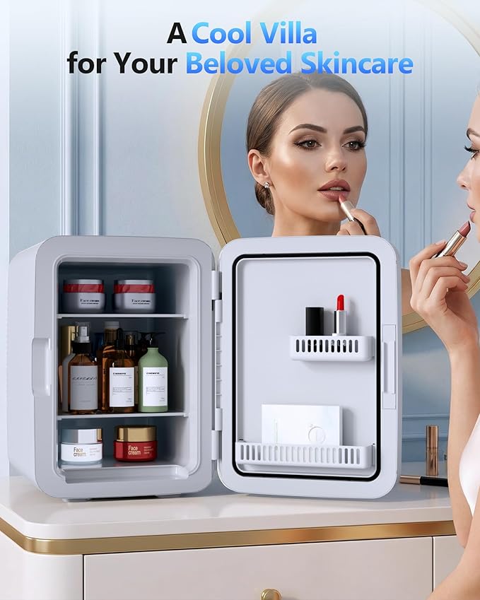 Antarctic Star Compact Mini Fridge, Portable Small Refrigerator with AC/DC Power, 10 Liter/ 2.6 Gal Small Cosmetics Cooler for Beverage, Food, Skincare, Bedroom, Office and Car, White