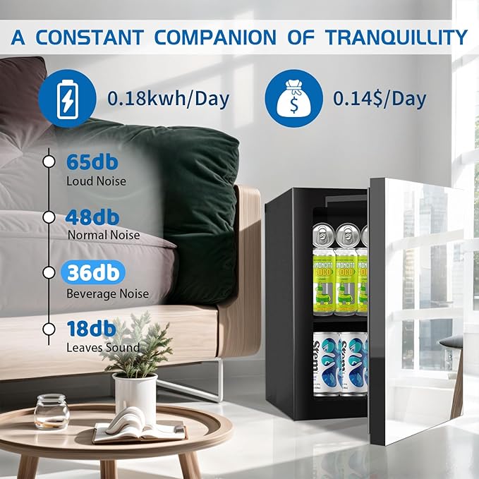 24 Cans/20L Beverage Refrigerator Cooler and Skincare Mini Fridge with Mirrored Front Door & Temperature Control, Countertop Small Fridge for Soda, Beer and Cosmetics, Skincare
