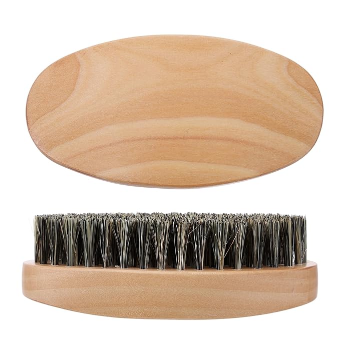 2PCS Beard Brush & 360 Wave Brush for Men, Medium Hard Palm Brushes for Laying Down 360 Waves, Wooden Handle, Soft Nylon Brushes For Fuller, Thicker Hair, Beard & Mustache