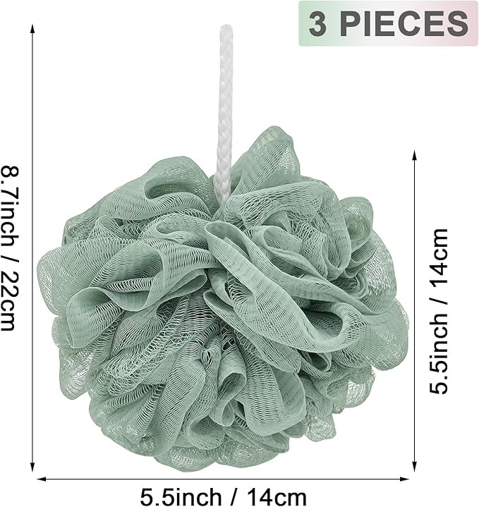 Loofah Charcoal Bath Shower Sponge Body Scrubber,75g Exfoliate Mesh Pouf Shower Bouquet,3 Pack Large Bath Sponge for Women and Men（White Pink Green）