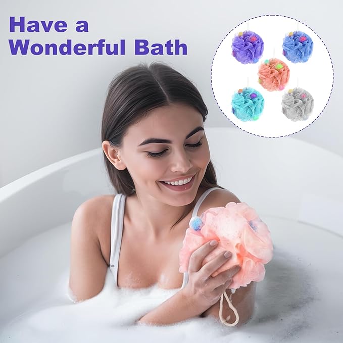 CHENGU 50 Pack Loofah Sponge Bath Sponge Shower Loofah Mesh Shower Ball Bath Pouf Wash Body Puff for Women Men, 30 g (Multicolor,Stylish)