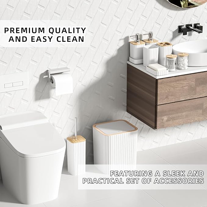 Bathroom Set - 25PC White Bathroom Set with Shower Curtain and Rugs, Bathroom Accessories Set, White Shower Curtain Set with Bathroom Trash Can