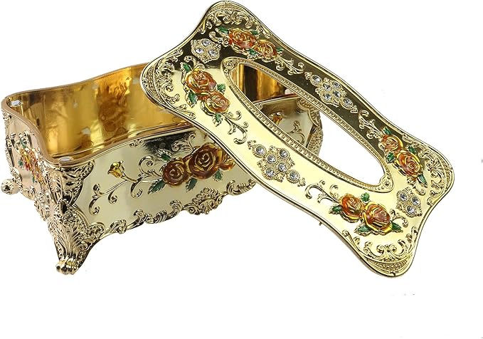 Geesatis Tissue Box Cover, Rectangle Tissue Box Holder, Rectangular Napkin Facial Tissues Holder for Bathroom Toilet Bedroom Living Room Table Desk Office Dresser, 1 Pcs Golden 9.05''x4.93''x3.74''