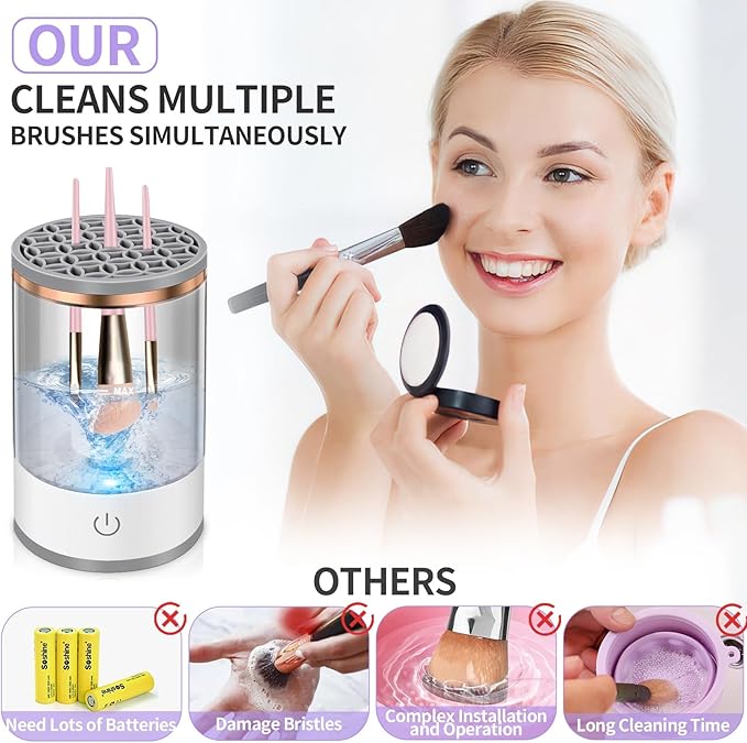 Electric Makeup Brush Cleaner - Portable Compact Design for Travel Home Use - Professional Makeup Brush Cleaning Machine - Automatic Makeup Brush Cleaner in Efficient for Beauty Women, Girls
