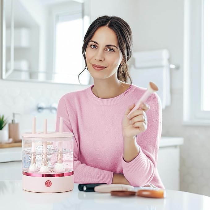 360° Electric Makeup Brush Cleaner - Dual Spin Makeup Brush Cleaning Machine, Holds 17 Brushes, Portable and Compact Design for Travel & Home Use, Perfect Brush Cleaner for Makeup Professionals