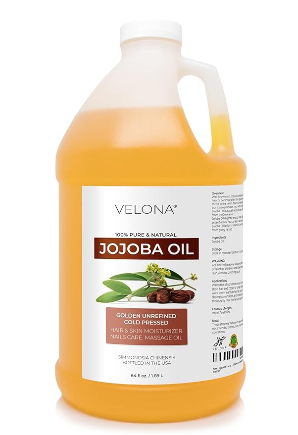 velona Jojoba Oil - 64 oz | 100% Pure and Natural | Golden, Unrefined, Cold Pressed, Hexane Free | Moisturizing Face, Hair, Body, Skin Care, Stretch Marks, Cuticles