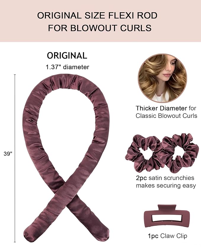 Original Heatless Curls Overnight Hair Curler to Sleep In Soft Large Hair Rollers Flexi Rods for Long Hair Blowout Look, No Heat Overnight Curls Satin Heatless Curling Rod Set with Claw Clip