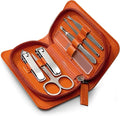 Nail Clipper Set with Case, Manicure Set for Men & Women, 7-Piece Carbon Steel Manicure Pedicure Set with PU Leather Zipper Case, Travel Grooming Kit for Finger & Toe Care, Orange