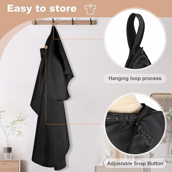 Hair Cutting Cape with Adjustable Snap Closure, Professional Barber Cape, Haircut Salon Supplies for Men and Women - 57" x 51"(Black)