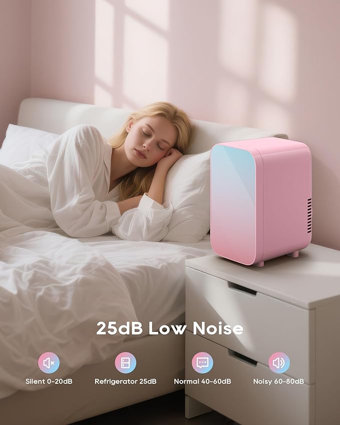 Mini Fridge,6 Liter/8 Can New Upgraded Skincare Fridge,110V AC/DC Portable Thermoelectric Cooler & Warmer for Skin Care, Cosmetics, Beverage, Food,Great for Bedroom,Office,Dorm(Pink)