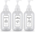 Shampoo and Conditioner Dispenser, Refillable Plastic Shampoo Pump Bottles with Waterproof Labels, Empty Body Wash Dispenser Set for Bathroom, Shower Soap Bottles (Transparent)