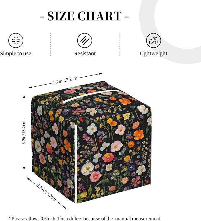 Spring Florals Herbs Tissue Box Cover Vintage Flowers Square Leather Tissue Holder Decorative Facial Tissue Cube Paper Cover Case Organizer for Bathroom Night Stands Desk Tabletop Home