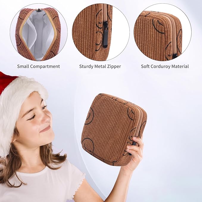 Sanitary Napkin Storage Bag, Corduroy Period Bag for Women, Cute Portable Period Pouch with Zipper, Sanitary Pads Bag Tampons Holder for Purse, First Period
