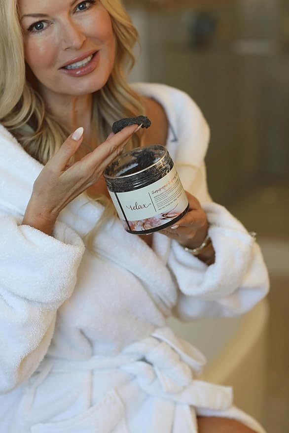 Manna Kadar Beauty Champagne Charcoal Scrub, 18.34 Oz - Detoxify, Exfoliate, Hydrate, Moisturize, Restore Skin, Gentle Body Scrubs, Leaves Skin Polished, Hydrated, & Refreshed, Buff Away Dead Skin