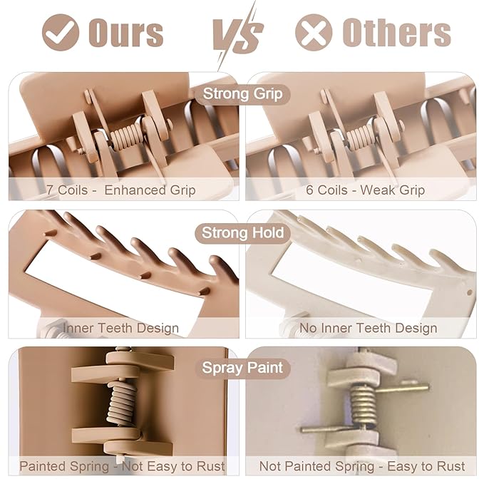 TOCESS Hair Claw Clips for Women - 8PK Large Neutral Matte Square Jumbo Hair Clips for Thick, Thin, Long, Short, Curly Hair Girls, Big Jaw Clip Set for Daily Use