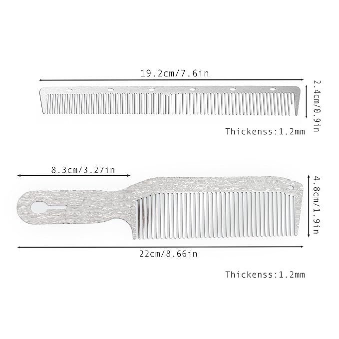 2 Pcs Stainless Steel Comb Set Metal Barber Combs for Hair Stylist, High Texture, Wood Grain Design barber combs professional Metal Fine Comb