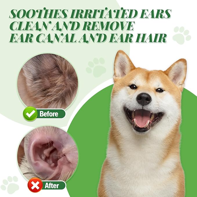 Dog Ear Powder Hair Removal Kit–Safe Grooming Set with 30g Ear Powder, LED Silent Trimmer & 5.5in Tweezers All-in-One Ear Care Solution for Dogs &Cats,Odor Control & Hygiene Support, Home Grooming Kit