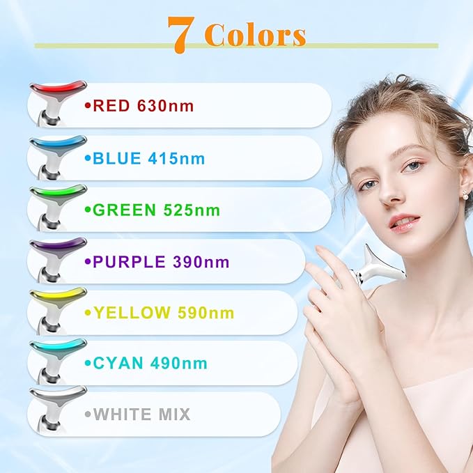 Face Beauty Device, Multifunctional Facial Massager, 7 Color Portable Face Massager Tool for Skin Care, Glossy White