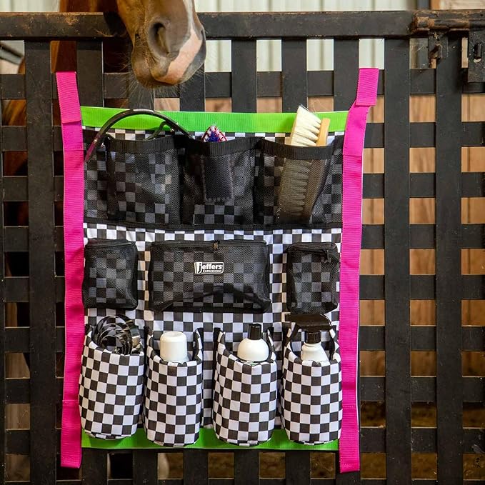 Jeffers Expression Trailer Door Caddy, Skater Cowgirl – Equestrian Tack Organizer for Horse Supplies, Grooming Tools, Water Bottle – Padded Pockets with Hanging Straps for Stalls & Barns