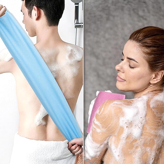 2Pcs Back Scrubber Body Bath Pull Strap Scrubber with Handles Nylon Exfoliating Washcloth Extended Length Washers Stretchable Shower Scrubber for Face Back Cleans Skin Massages Women Men