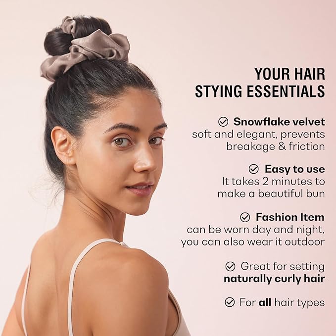 Heatless Curling Scrunchie, Heatless Hair Curler to Sleep In, No Heat Curls for Long Hair, Soft Sleep Hair Roller (Beige)