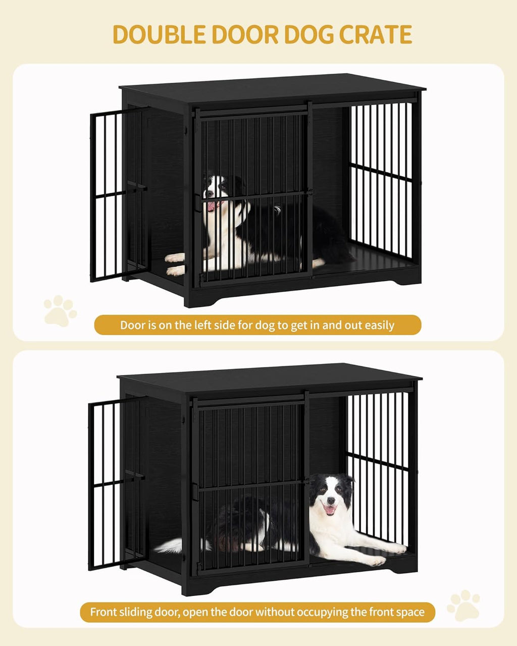 XXL Large Dog Crate Furniture, 46.9" Indoor Dog Kennel Furniture with Barn Door, Wooden Tall Dog Crate, Heavy Duty Dog Cage for Large Dogs, Side End Table, Anti-Chew, Black DFC83804B