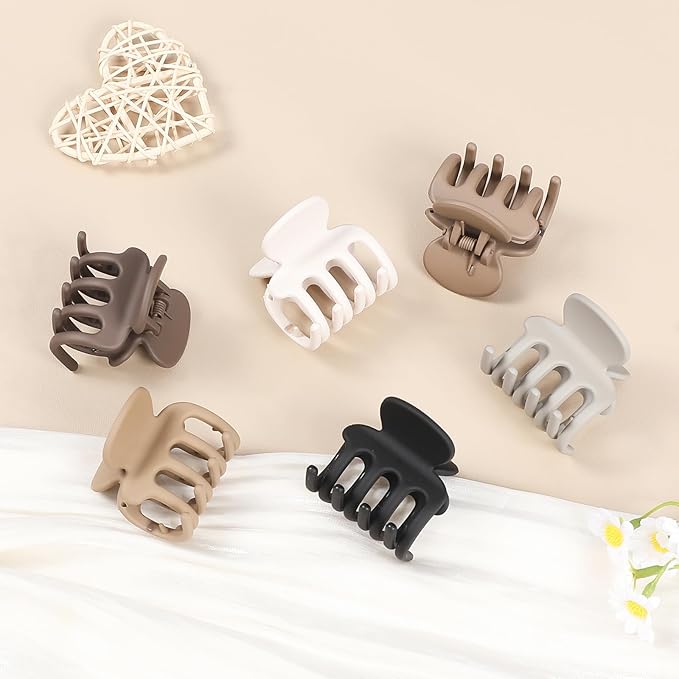 Hair Clips for Women 6 Pack Small Claw Clips, No Slip Strong Hold Hair Clips for Thin Hair, Matte Hair Accessories for Women and Girls, Everyday Styling (Regular)