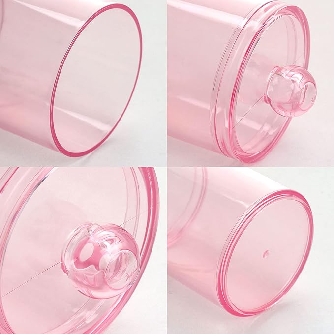 Tbestmax 4 pcs Qtips Holder Bathroom Container, 10 OZ Apothecary Jar, Pink Cotton Ball/Swabs Dispenser Organizer for Storage