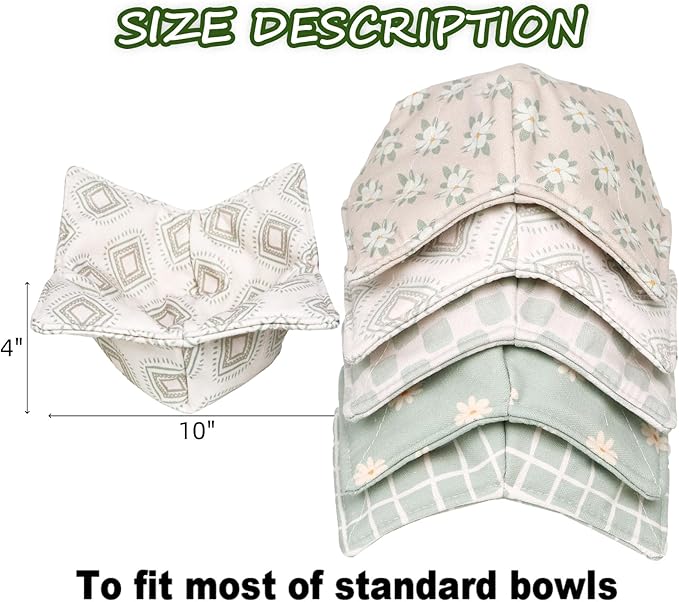 Cotton Microwavable Bowl Cozy, Microwave-Safe Hot Bowl Holders, Soup bowl Cozy Hot Pads (Light Green)