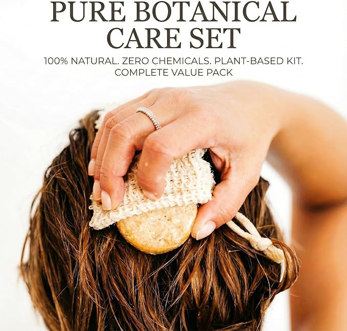 Natural Loofah Back Scrubber for Shower for Men and Women, Exfoliating Loofah Sponge with Soap Saver, 4-pcs