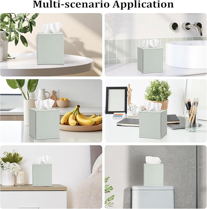 Sumnacon Tissue Box Cover Square Tissue Box Stylish PU Tissue Box Holder with Magnetic Bottom, Leather Cube Tissue Cover for Living Room Bathroom Bedroom Table Desk Home Office Car, Light Green