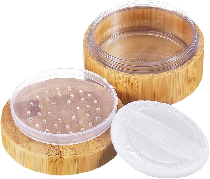 1Pk (30ml/1oz) Bamboo Empty Loose Powder Puff Case Container With Soft Sponge Puff and Sifter Lids Refillable Face and Baby Skin Care Talcum Powder Storage Holder For Travel Home Daily Use