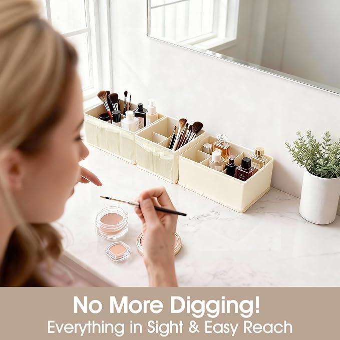 VERONLY Cosmetic Storage Bins Makeup Organizer, Adjustable Multifunction Storage Box Desk Drawer Divider for Makeup Brushes, Bathroom Countertop or Dresser, Set of 4
